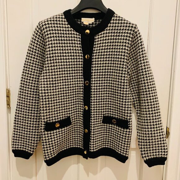 1950’s Brooks Brothers Vintage Thick Heavy Wool Women’s Cardigan Medium Dogtooth - Picture 2 of 14